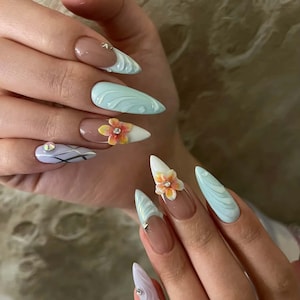 Wedding nails ,French Nails hand painted nail,custom press on nails,3D Nails,Campanula Nails,Acrylic Nails  ,floral nails,Girl Nails,gift