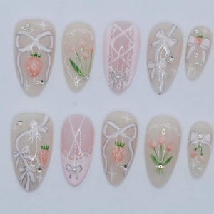 Wedding nails ,Strawberry Nails hand painted nail,custom press on nails,3D Nails,Almond Nails,Acrylic Nails  ,Girl gift,Dreamy nails