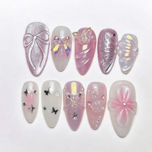 Wedding nails ,Y2K Nails hand painted nail,custom press on nails,3D Nails,Campanula Nails,Acrylic Nails  ,Girl nails,French Nails,Girl gift