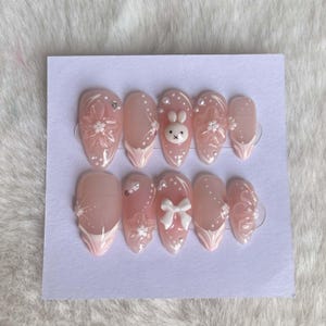 Wedding nails ,Cute Nails hand painted nail,custom press on nails,3D Nails,Campanula Nails,Acrylic Nails  ,Pink nails,Floral Nails