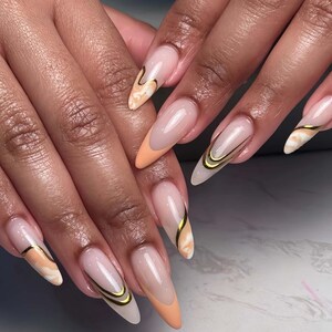 French nails ,Seashell Nails hand painted nail,custom press on nails,3D Nails,Campanula Nails,Acrylic Nails ,orange Nails,gift