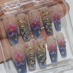 Wedding nails ,Flower Nails hand painted nail,custom press on nails,3D Nails,Campanula Nails,Acrylic Nails  ,French nails,Floral Nails,gift