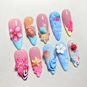 Wedding nails ,Flower Nails hand painted nail,custom press on nails,3D Nails,Campanula Nails,Acrylic Nails  , nails,Ocean Nails，Girl gift