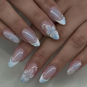 Wedding nails ,French Nails hand painted nail,custom press on nails,3D Nails,Acrylic Nails  ,floral nails,Girl Nails,gift