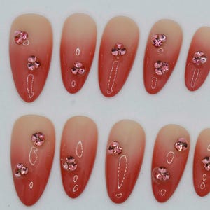 Wedding nails ,Pink Nails hand painted nail,custom press on nails,3D Nails,Almond Nails,Acrylic Nails  ,Girl gift,Dreamy nails