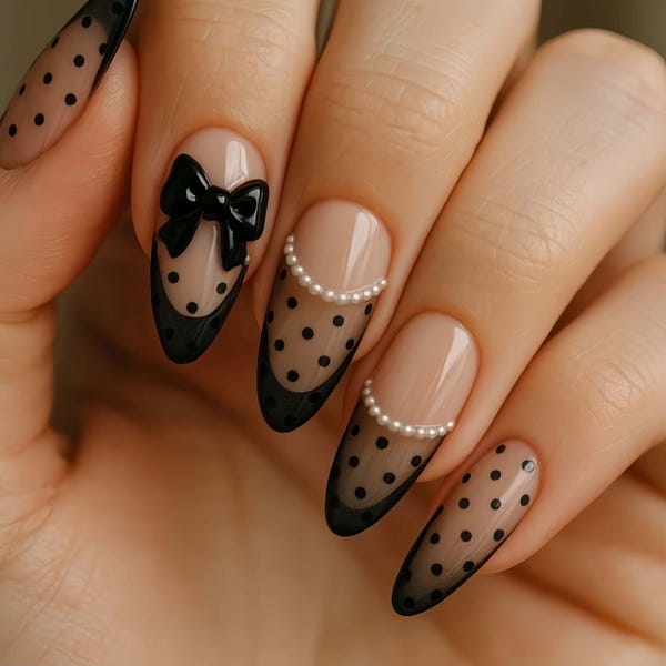 Hochzeitsnägel, Polka Dot Nägel, französische Nägel, handbemalter Nagel, individuelle 3D Nägel, Mandel Nägel, Acrylnägel