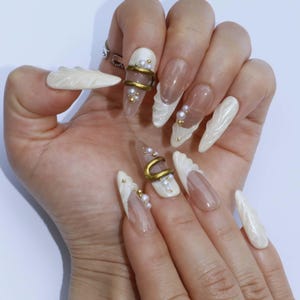 Wedding nails ,Y2K Nails hand painted nail,custom press on nails,3D Nails,Campanula Nails,Acrylic Nails  ,Girl nails,French Nails,Girl gift