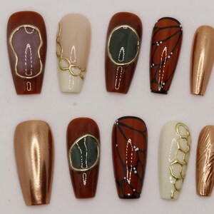 Wedding nails ,Brown Nails hand painted nail,custom press on nails,3D Nails,Almond Nails,Acrylic Nails  ,Girl gift,Dreamy nails