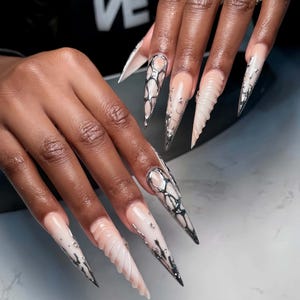 Magic mirror powder nails ,Flower Nails hand painted nail,custom press on nails,3D Nails,long Stiletto Nails,Acrylic Nails ,gift