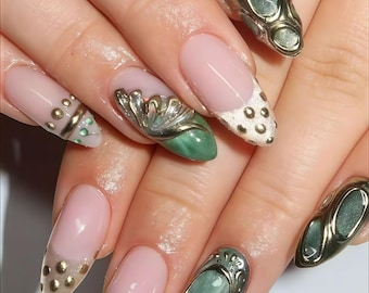 Wedding nails ,Handmade Flower Relief Nails,French nails,hand painted nail,custom press on nails,3D Nails,Square nails,Acrylic Nails