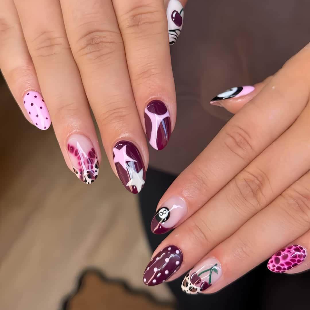 Wedding Nails,polka Dot Cherry Nails Hand Painted Nail,custom
