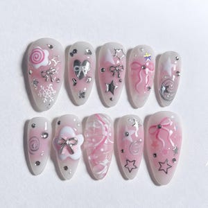 Wedding nails ,French Nails hand painted nail,custom press on nails,3D Nails,Almond Nails,Acrylic Nails  ,Girl gift,Dreamy nails