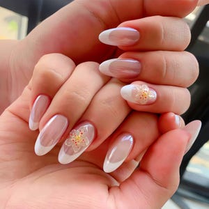 Mandel Nägel, Blumennägel handbemalter Nagel, benutzerdefinierte Presse auf Nägel, 3D-Nägel, lange Stiletto Nägel, Acrylnägel, Blumennägel, Nägel, Geschenk
