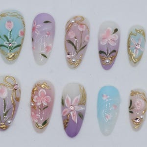 Wedding nails ,Flower Nails hand painted nail,custom press on nails,3D Nails,TulipNails,Acrylic Nails  ,Stiletto nails,Nails,Girl gift.gift
