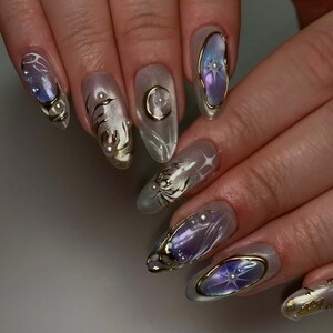 Wedding nails ,Flower Nails hand painted nail,custom press on nails,3D Nails,Nails,Acrylic Nails  ,Purple nails,Cat&#39;s Eye Nails,gift