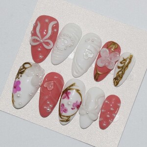 Wedding nails ,Flower Nails hand painted nail,custom press on nails,3D Nails,Campanula Nails,Acrylic Nails  ,French nails,Floral Nails,gift