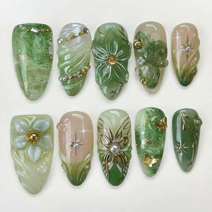 Wedding nails ,Flower Nails hand painted nail,custom press on nails,3D Nails,Campanula Nails,Acrylic Nails  ,Almond nails,Floral Nails,Gift