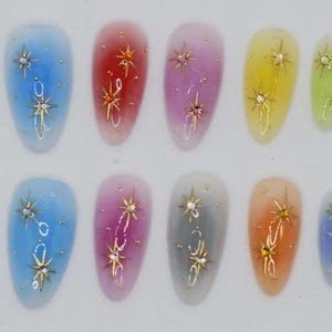 Wedding nails ,Raibow Nails hand painted nail,custom press on nails,3D Nails,Almond Nails,Acrylic Nails  ,Girl gift,Dreamy nails