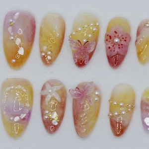 Wedding nails ,Purple Nails hand painted nail,custom press on nails,3D Nails,Almond Nails,Acrylic Nails  ,Girl gift,Dreamy nails,Girl gift