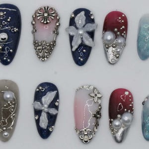 Y2K nails ,Mental Nails hand painted nail,custom press on nails,3D Nails,Rose Nails,Acrylic Nails  ,Black nails,Girl Nails,Girl gift