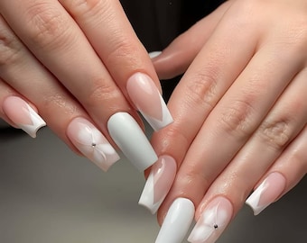 Wedding nails,Floral Nails hand painted nail,custom press on nails,Square Nails,3D Nails,French Nails,Acrylic Nails ,gift