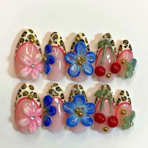 Wedding nails ,Flower Nails hand painted nail,custom press on nails,3D Nails,Campanula Nails,Acrylic Nails  ,French nails,Floral Nails,gift
