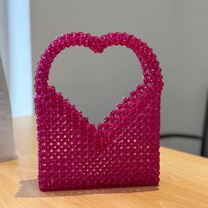 Hot Pink Heart Beaded Bag – Handmade Acrylic Bead Purse | Valentine's Gift, Wedding, Party Bag – AbrusUnique