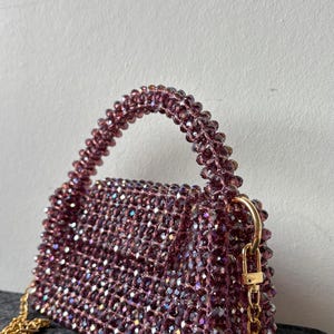 Weinglas Perlen Geldbörse - Handgefertigte elegante Tasche mit Goldkette | Party & Hochzeit Clutch | AbrusUnikat