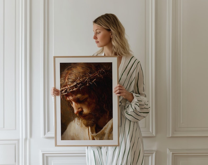 Jesus With Crown of Thorns, Christian Wall Art, Passion of Christ Art ...