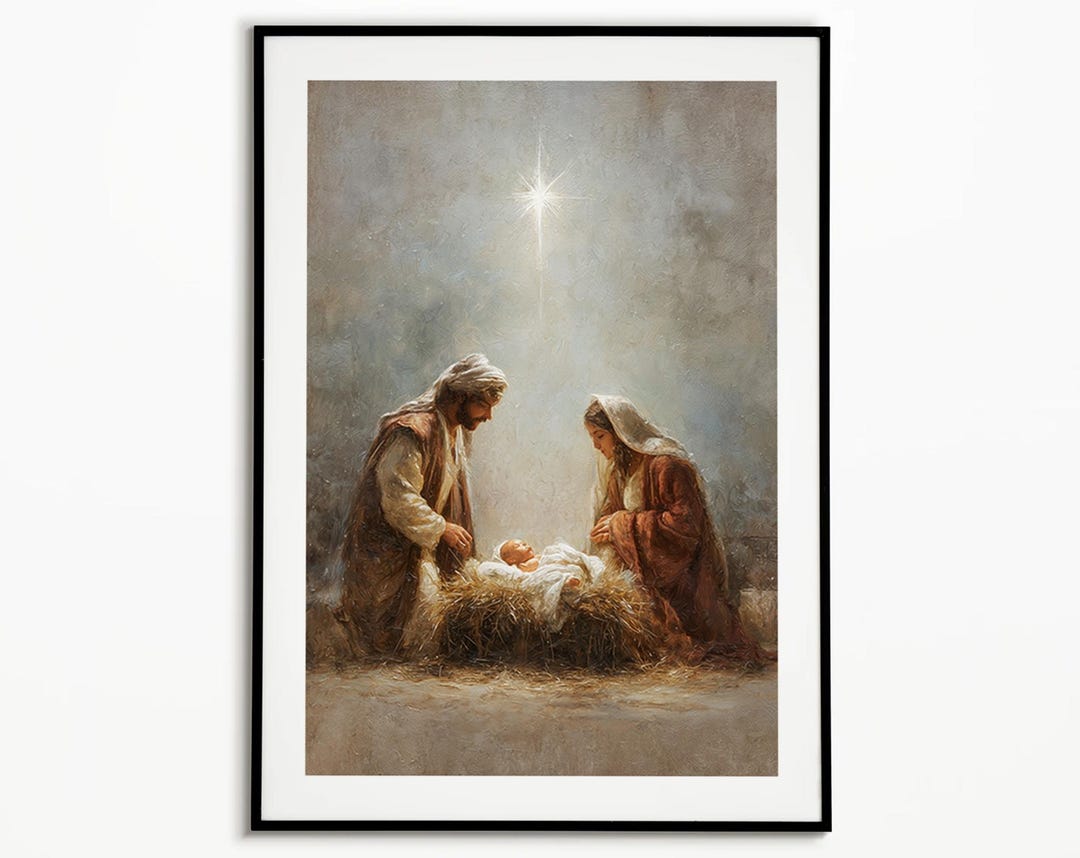 Nativity Scene Wall Art Print, Holy Family Christmas Decor, Mary Joseph ...