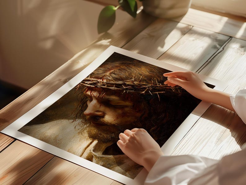 Jesus With Crown of Thorns, Christian Wall Art, Passion of Christ Art ...