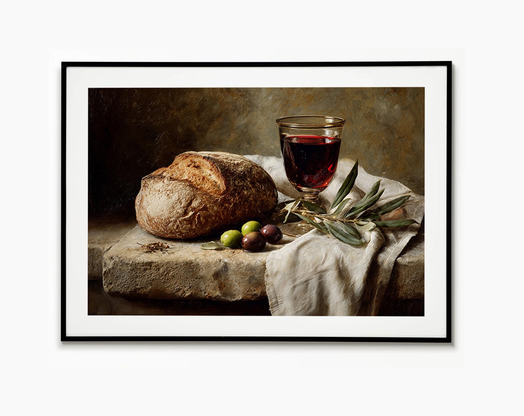 LOST WINE LOST BREAD 1977 切り絵　90×60cm Still Life Art, Bread and Wine Poster, Jesus Art, Last Supper