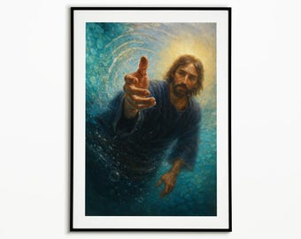 Hand Gottes Poster, Christliche Wandkunst, Jesus rettet Petrus, Jesus Malerei, Katholische Kunst, LDS Dekor, Bibel Verse, Jesus Drucke