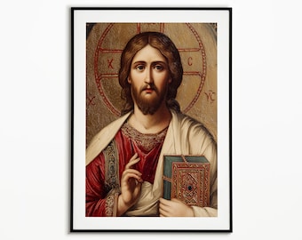 Jesus Christ of Sinai Icon, Greek Orthodox Art, Icon of Jesus Christ, Byzantinehanging, Christian Art