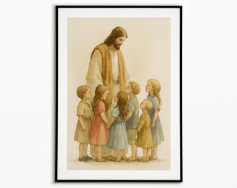 Jesus With Children Poster, Christian Wall Art, Faith Wall Art, Christian Decor, Religious Artwork