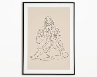 Minimalist Jesus Line Art, Christian Wall Art, Modern Faith Decor