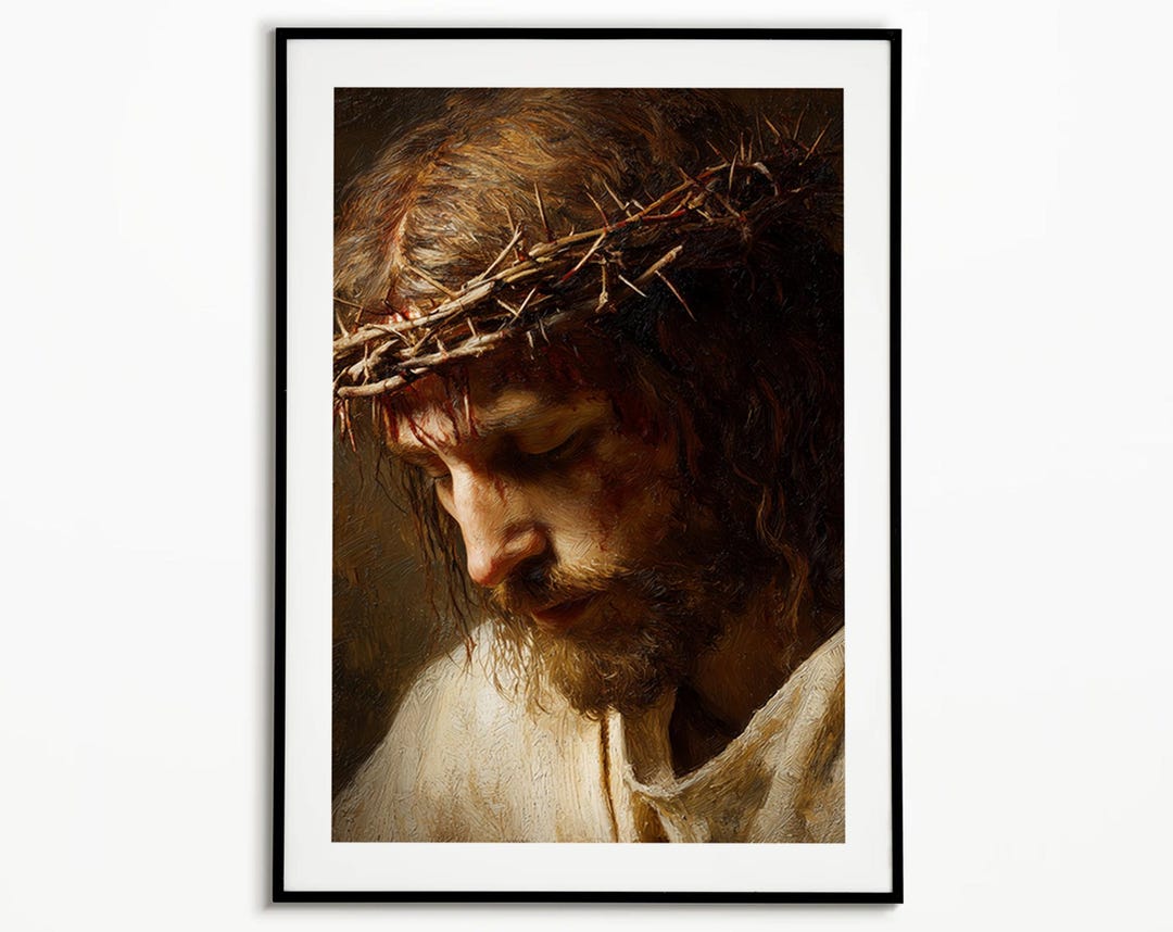 Jesus With Crown of Thorns, Christian Wall Art, Passion of Christ Art ...