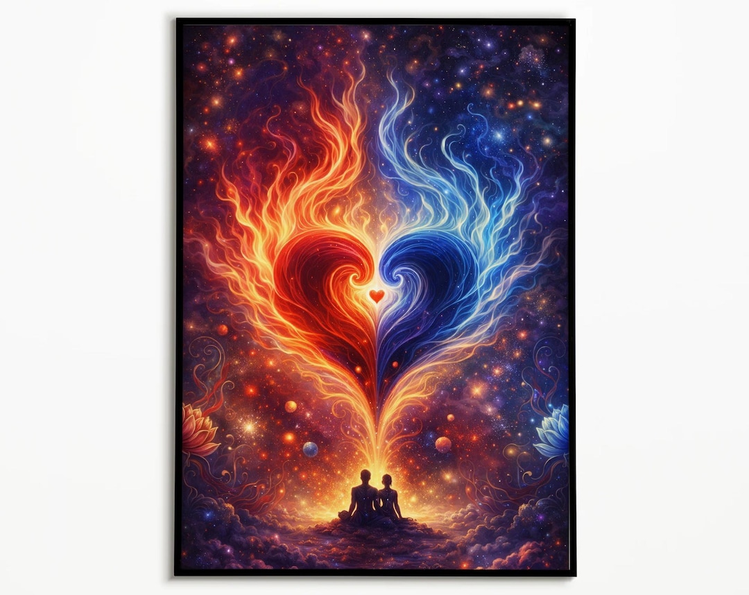 Cosmic Dual Flame Heart Art Print, Divine Love Poster, Spiritual Energy ...
