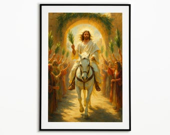 Palm Sunday Wall Art, Jesus’ Triumphal Entry into Jerusalem Print, Holy Week Christian Décor, Biblical Painting