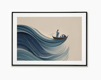Póster "Jesús calma la tormenta", impresión cristiana moderna, obra de arte bíblica, decoración religiosa inspiradora para el hogar