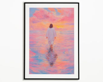 Jesus Walking On Water Poster, Savior Art, Christian Wall Art, Jesus Wall Decor, Jesus Decor