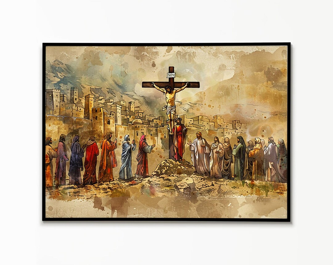 Crucifixion Scene Art Print, Jesus on Cross Poster, Christian Religious ...