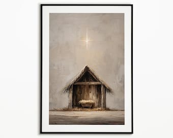Christmas Manger Poster, Christian Wall Art, Jesus Nativity Art, Jesus Newborn Art, Christmas Star Art, Manger Wall art