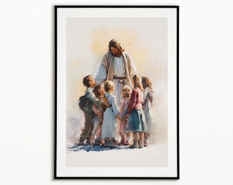 Jesus With Children Wall Art, Christian Wall Art, Faith Wall Art, Christian Decor, Religious Artwork