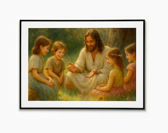Jesus With Children Home Decor, Christian Wall Art, Faith Wall Art, Christian Decor, Religious Artwork, Jesus Love