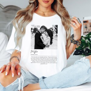 Camiseta personalizada para esposa com foto e carta de amor | Camiseta romântica personalizada para ela | Presente de casamento ou aniversário para cônjuge