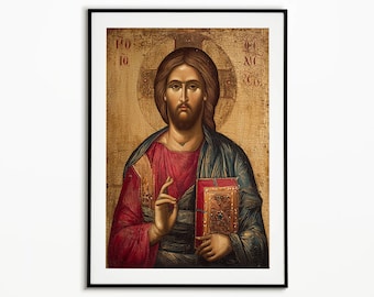 Jesus Christ of Sinai Poster, Greek Orthodox Art, Icon of Jesus Christ, Byzantinehanging, Christian Art