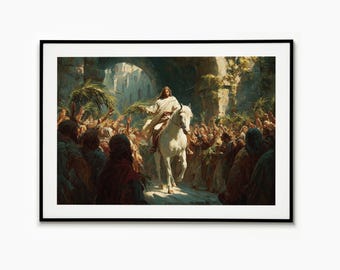 Palm Sunday Poster, Jesus’ Triumphal Entry into Jerusalem Print, Holy Week Christian Décor, Biblical Painting