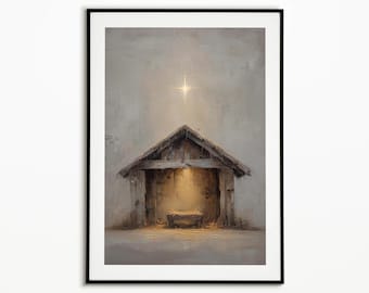 Christmas Manger Poster, Christian Wall Art, Jesus Nativity Art, Christmas Star Art, Manger Wall art