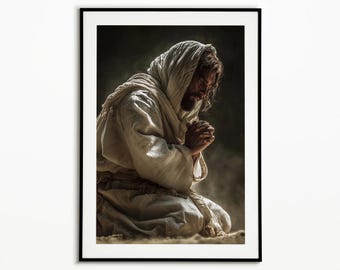 Arte di Gesù che prega, arte del Salvatore, arte murale cristiana, decorazioni murali di Gesù, decorazioni di Gesù